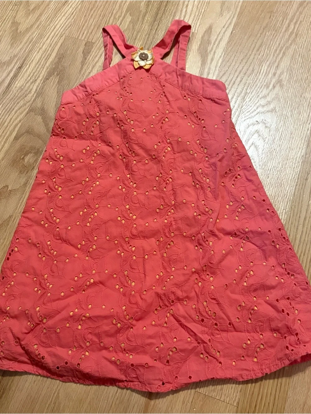 Gymboree Corsage Flower Eyelet Dress Sz 5 Coral Pink Sunflower Vintage Y2K